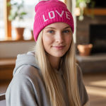 NWT LOVE Pom Pom Beanies Hat Pink Photo 0