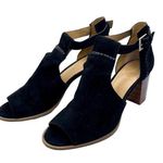 Jack Rogers Cameron Suede T-Strap Bootie Block Heel Open Toe Cut Out Black 10 Photo 0