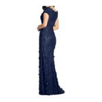 Mac Duggal FLORAL APPLIQUE BOAT NECK SHORT SLEEVE GOWN 67711 MIDNIGHT BLUE SIZE Photo 1