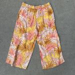 Tahari Linen Wide Leg Crop Pants Tropical Palm Leaf Yellow Pink Linen XL NWT Photo 1