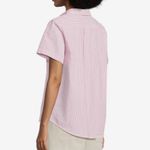 LL Bean Vacationland Seersucker Pink White Striped Popover Shirt Size LARGE Photo 2