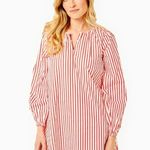 NWT Addison Bay Cotton Poplin Port Dress Super White Poppy Stripe Medium Red Photo 3