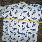 Women’s Size M White Blue Koi Fish Block Printed Long Cotton Belted Kimono Robe Size M Photo 7