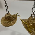 Golden Glitter Cowboy Hat Earrings Gold Photo 3