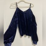 Romeo + Juliet Couture  Midnight Blue Velvet Cold Shoulder Blouse Photo 6