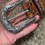 Nocona Belt Co. woman XL tooled 100% genuine leather 1 1/2 “ triple snap Brown Photo 2