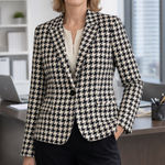 Linda Allard Ellen Tracy Houndstooth Blazer Silk Black Cream Womens Size 6 Photo 0
