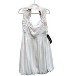 Bebe  Cream Draped Silk Mini Dress Large Y2K BBL Skirt Cocktail Party NWT Photo 1