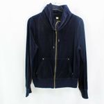 Michael Kors Womens Velvet Jacket Blue Front Zipper Pockets Drawstring Photo 1