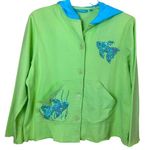 Cotton Connection Blue Aqua Chartreuse Sequined Fish Button up Hoodie Blue Photo 0