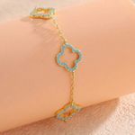 Turquoise and Gold Clover Bracelet Costume No Real Stone or Metals Photo 1