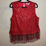 Grace Karin  Red Sparkly Fringe Sleeveless Crewneck Tassel Sequin Tank Photo 0