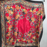 ZARA  Red Black Gold Floral Satin Silk Paisley Leaf Scroll Patterned Square Scarf Photo 1