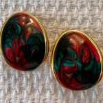 Vintage Multicolor Hand‎ Painted Earrings Green Photo 0