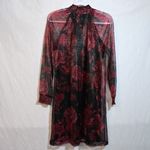 Nina Leonard Elegant Floral Black and Red Dress Mock Neck Sheer Size M Photo 7