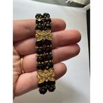 Y2K Vintage Butterfly Black Gold Tone Stretchy Rhinestone Beaded Bracelet 90s Photo 1