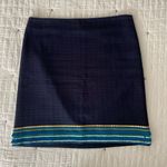 Talbots Tweed Knit Embroidered Sequin Fringe Pencil Skirt Navy Blue Size 10 Photo 2