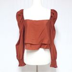 Gianni Bini Burnt Orange Cropped Peasant Blouse Top Puff Sleeve Size Small New Photo 1
