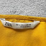 ZARA Mustard Yellow Blouse Women's Large Draped V-Neck Hi-Low Hem Relaxed Photo 3