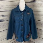 North Crest Vintage Denim Winter Embroidered Button Down Shirt Jacket Photo 0
