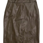 Olive Green Leather Midi Pencil Skirt Sz 8 Brown Photo 0