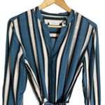 Equipment Connell Blue Striped Long Sleeve Belted Silk Shirt Dress Size Small Photo 3
