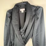 Rachel Parcell Black Satin Wrap Style Midi Dress with Puff Sleeves Photo 2