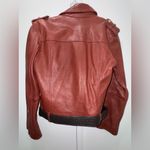 Maje  Bixente Lamb Leather Red Moto Belted Jacket in Bordeaux Size FR 40 US 10 Photo 6