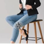 White House | Black Market WHBM The Straight Crop Jeans High Rise Embroidered With Patches Size 12 Photo 3