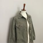 Free People  Moonchild Shirt Jacket Shacket Denim Utility Distressed Olive Green Photo 2