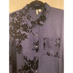 Cato Blue Floral Burnout Velvet Button Down Shirt Blouse XL Photo 2