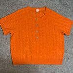 J.Crew Cashmere Cable-Knit Henley Short Sleeve Sweater Heather Pumpkin XL Photo 3