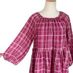 Madewell Plaid Shirred Babydoll Mini Dress 3/4 Sleeve Azalea Plaid Sz M Photo 2