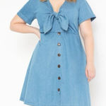 Eloquii Western Boho Blue Denim Chambray Bow Tie Front Dress Women’s Size 14 Photo 0