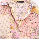 ZARA ππ Printed Satin Effect Shirt ~ Pink Multi-Color Paisley Print Medium Photo 9