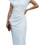 ZARA White Mock Neck Ruched Midi Dress - Size medium- NWT Photo 0