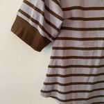 Maeve  Purple Brown Stripe Ribbed Short Sleeve Henley Shirt Preppy Sparkle 2X Photo 5