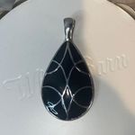 Lia Sophia signed jewelry black enamel silver slide teardrop pendant Photo 0