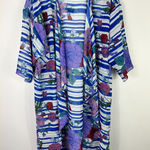LuLaRoe ‎ Lindsay Kimono L Blue Stripe Floral Boho Coastal Resort Beach Cover Up Photo 0