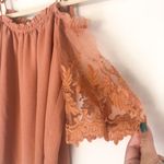 Active USA Gorgeous Cold Shoulder Top with Tulle Sleeve Rust Orange Medium Photo 1