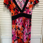 Speechless Cap Sleeve V‎ Neck Tie Back Floral Bright Midi Dress Size L Orange Size L Photo 0