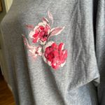 Gray Pajama Top With Pink Floral Applique 3/4 Sleeves Cozy Loungewear NWT Size L Photo 3