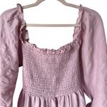 Urban Outfitters Pale Pink Gabriella Smocked Tiered Midi Dress Long Sleeves SM Photo 3