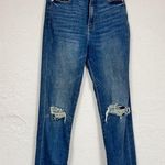 EXPRESS  Blue Super High Rise Distressed Slim Ankle Jeans Womens 2 Raw Hem Denim Photo 0