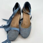 Old Navy Womens Sz 8 Blue Chambray Espadrille Wedge Heels Shoes Ribbon Ankle Tie Photo 4