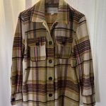 Tribal Jeans Cream Purple Plaid Checkered Long Sleeve Shirt Jacket Shacket Small Photo 0