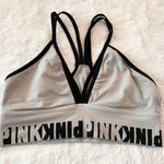PINK - Victoria's Secret VS PINK Strappy Sporty Bra Wireless Bralette Gray & Black Logo Band Size Small Photo 0