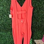 Free People Never Better One Piece Jumpsuit Workout Neon Coral Women's Large NWT Photo 4