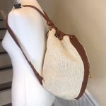 VTG SHARIF AMERICANA Knit Leather Accent Drawstring Bucket Backpack Sling Bag Photo 3