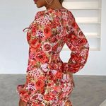 SheIn Joyfunear Floral Print Knot Front Cut Out Ruched Ruffle Dress Photo 1